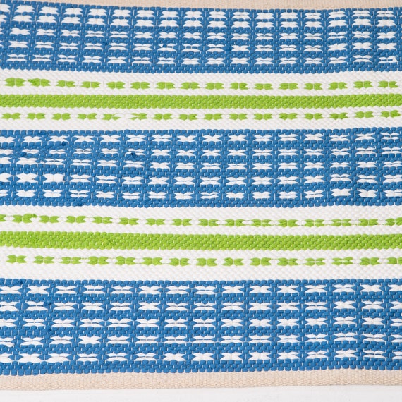 Blue white and lime stripe design rug nursery stripe cotton