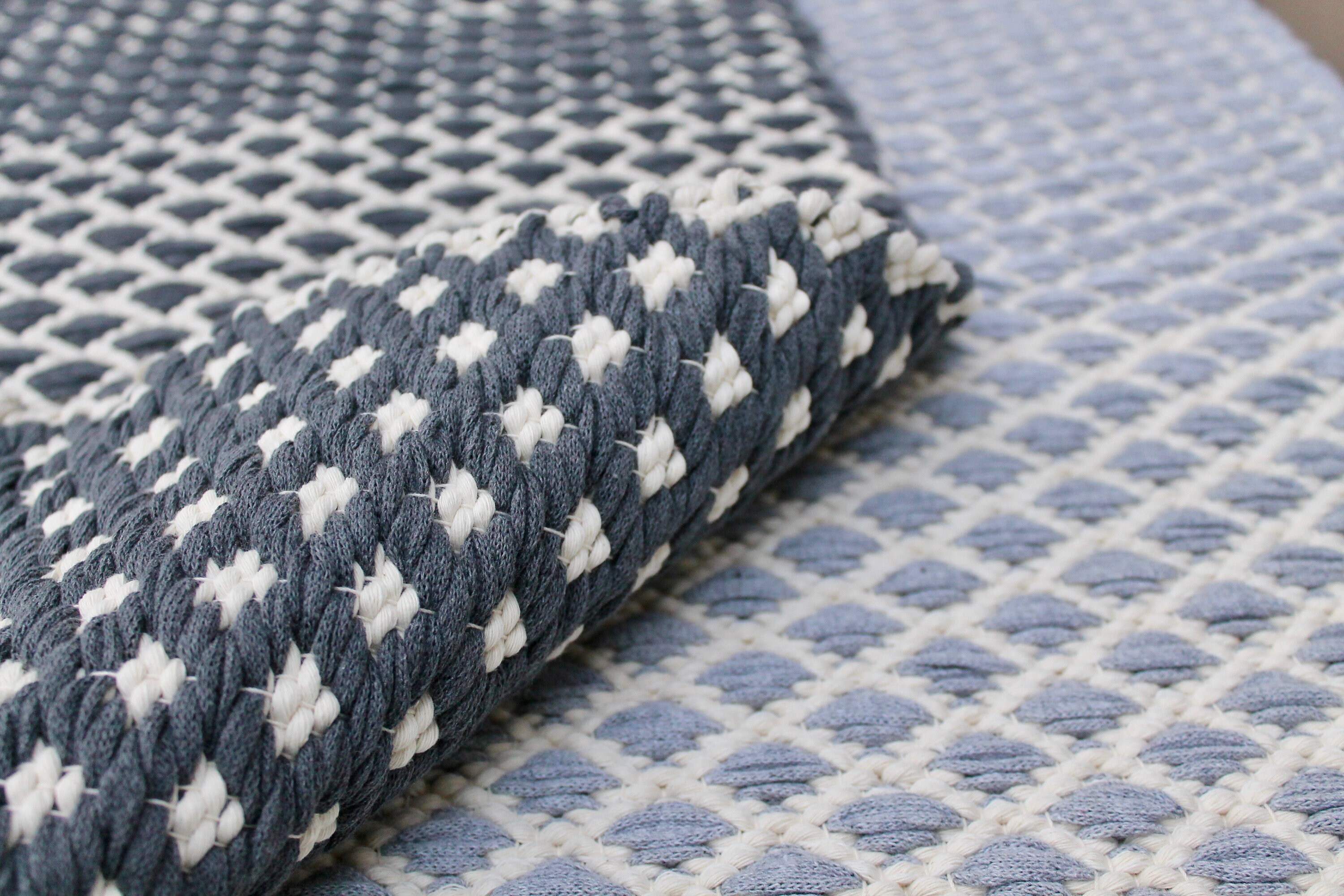 Gray and White Multiple Sizes Cotton Rug / Geometric Etsy