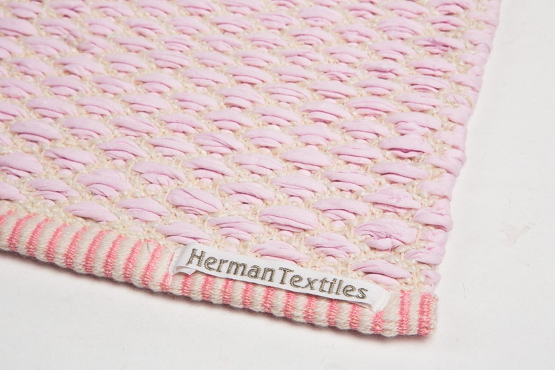 Baby Pink and White Nursery Rug / Cotton Floor Rug / Handwoven Cotton
