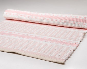 Baby pink and White 3 x 6 ft Scandinavian Rug I Modern rag rug, Washable Nursery Rug