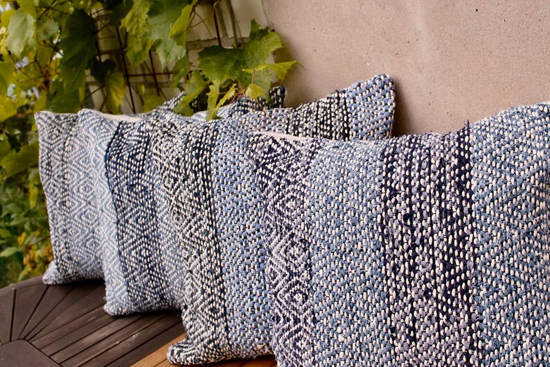 Bohemian Throw Pillow 20 X 20 Inches / Denim Blue Decorative Sofa