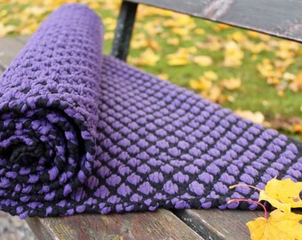 Plum Purple Geometric Cotton Rug: Double-Sided Woven Runner (29x69 In)