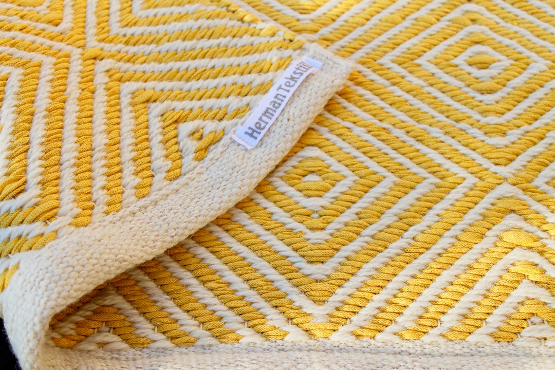 Area Yellow Runner Rug / Modern Yellow Kitchen Area Rug / Soft Yellow