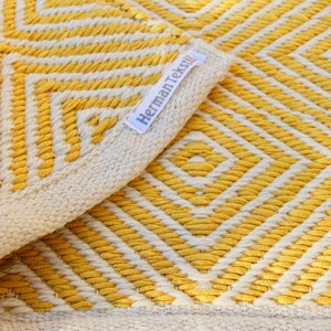 Yellow Geometric Runner Rug: Scandinavian Cotton Wool Carpet