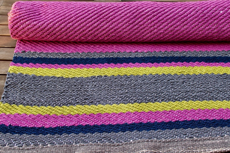 Lilac Cotton Floor Runner Rug / Striped Rug Lime / Lilac/ Etsy