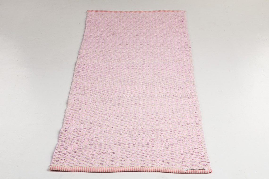 Baby Pink and White Nursery Rug / Cotton Floor Rug / Handwoven Cotton
