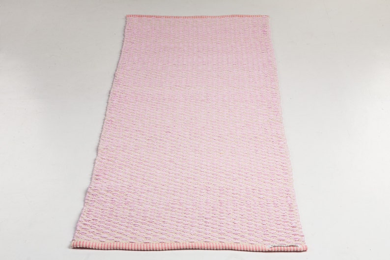 Baby Pink and White Nursery Rug / Cotton Floor Rug / Handwoven Cotton Rug / Pink Runner Rug