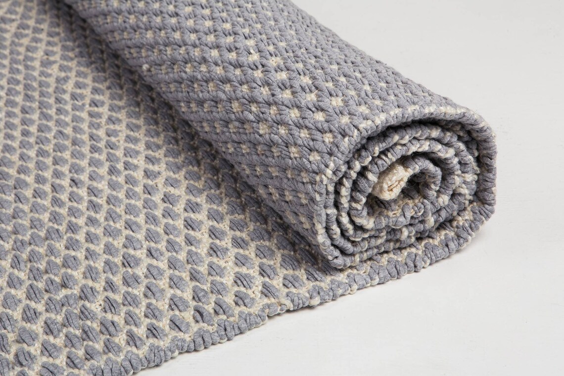 Gray and White Multiple Sizes Cotton Rug / Geometric Etsy