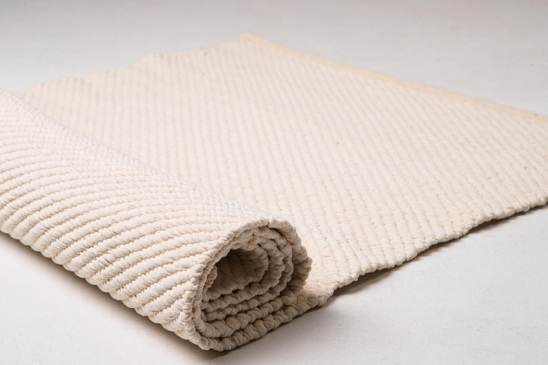 Cotton Yoga Mat, Natural White Cotton Yoga Mat, Cotton Rug, Fitness Mat, Handwoven Cotton Yoga