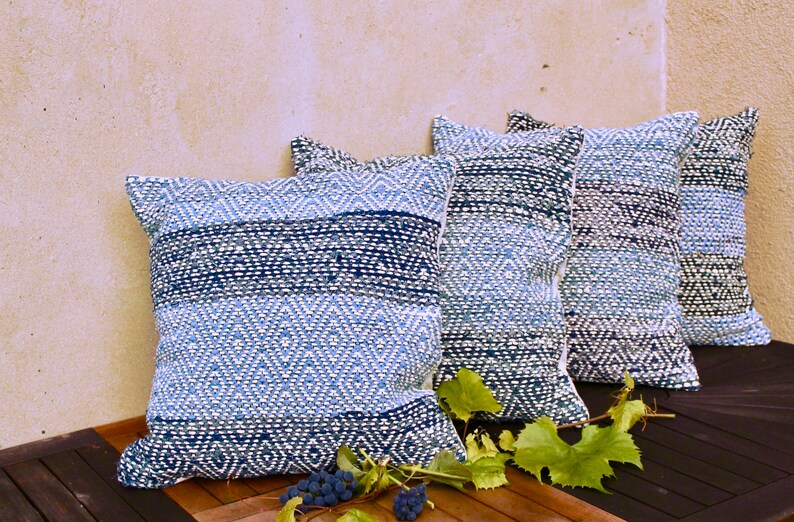 Bohemian Throw Pillow 20 X 20 Inches / Denim Blue Decorative Sofa