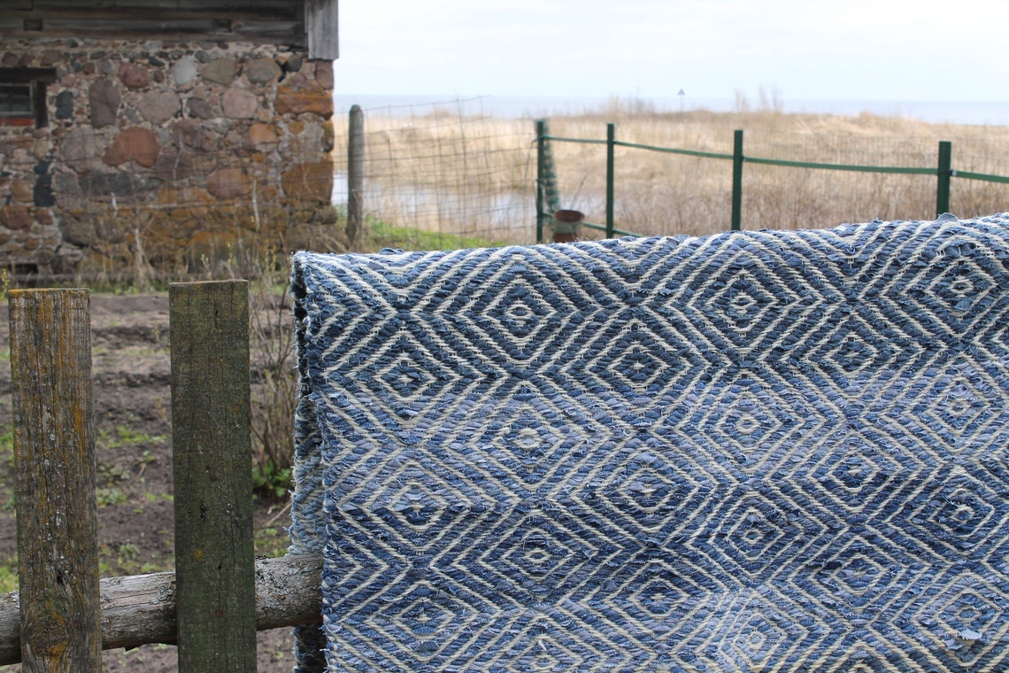 Denim Blue Kitchen Rug / Denim Floor Rug / Scandinavian Design Etsy