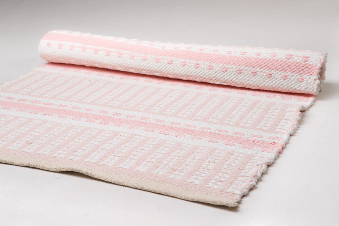 Baby Pink and White Nursery Rug / Scandinavian Runner Rug / Etsy
