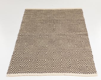 Handgeweven wollen vloerkleed 4 x 6 ft: geometrisch Scandinavisch design