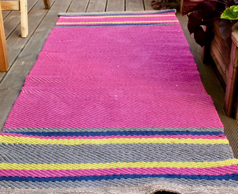 Lilac Cotton Floor Runner Rug / Striped Rug Lime / Lilac/ Etsy