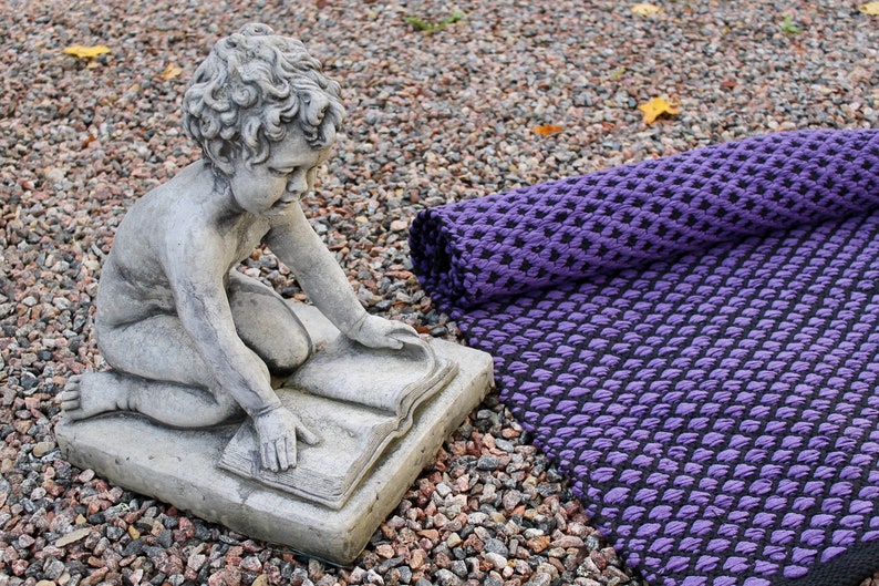 Purple and black geometric runner rug / Multiple size runner rug / Geometric purple and black runner rug / Kitchen rug / Bedroom rug image 5