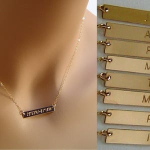 Gold bar necklace personalized, Gold filled bar Silver Bar neklace, Longitude, Latitude, GPS Necklace Compass Coordinates necklace