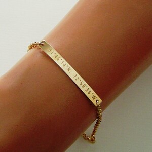 Coordinates Longitude GPS bracelet, Gold bar bracelet,Engraved name bracelet,Personalized Skinny Bar Bracelet,  Silver Bar Bracelet