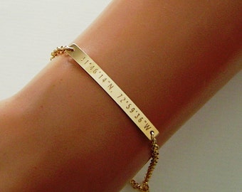 Coordinates Longitude GPS bracelet, Gold bar bracelet,Engraved name bracelet,Personalized Skinny Bar Bracelet,  Silver Bar Bracelet