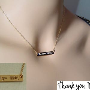 Gold bar Necklace, Handwritten Necklace, Handwriting Necklace, signature Initial Necklace,14k Gold Fill, Sterling Silver Name bar Necklace