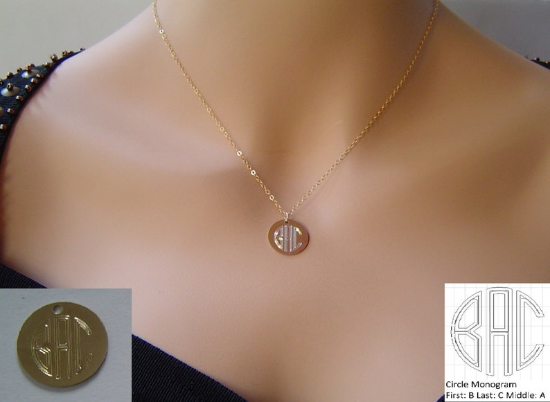 14k Gold Fill Gold Disc Necklace,Large Disc Necklace,Monogram Necklace,Circle Initial Necklace Sterling Silver Name Disc Necklace