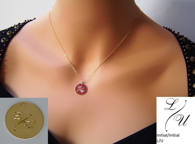 14k Gold Fill Gold Disc Necklace,Large Disc Necklace,Monogram Necklace,Circle Initial Necklace Sterling Silver Name Disc Necklace
