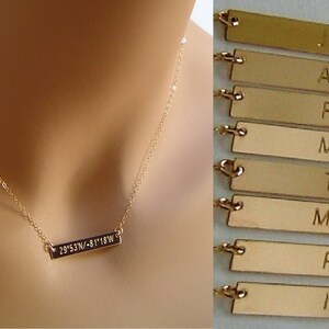 Personalized Gold Bar Necklace,Longitude,Latitude,GPS Compass Coordinates necklace Custom Engraved Horizontal Initial