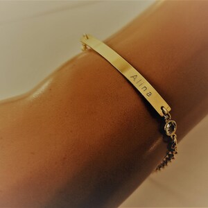 Gold 14 K filled bar bracelet, Custom Name bracelet, Skinny Bar bracelet, Engraved Personalized bracelet, Initial Bracelet, Mothers bracelet