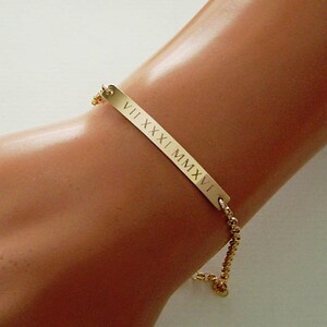 Gold Bar bracelet,WEDDING Date bracelet,due date bracelet,personalized date bracelet,custom date bracelet,roman numeral date