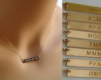 Personalized Gold Bar Necklace, Longitude, Latitude, GPS Necklace Compass Coordinates necklace Initial gold filled bar necklace Weddings