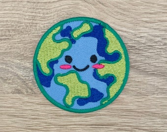 Parche termoadhesivo de la Tierra, aplique bordado (2,25" x 2,25")