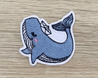 Parche termoadhesivo de ballena: aplique bordado (5,7 x 5,7 cm)