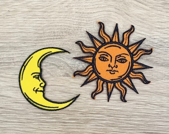 Sol e lua, remendos de passar a ferro, remendos de desenho animado, remendos bordados a ferro, remendos para jaqueta, remendos de logotipo nas costas