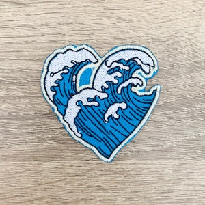 Ferro de onda japonesa em remendos de coração, remendos de coração em ferro, remendo de ferro bordado, remendos para jaqueta, remendo traseiro de logotipo,