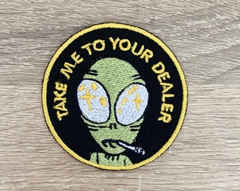 Parche termoadhesivo bordado de extraterrestre: aplique con logotipo de dibujos animados (6,35 x 6,35 cm)