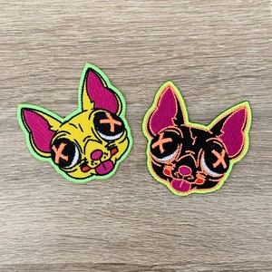 Neon dog Iron On Patch Neon dog Patches, patches iron on ,Embroidered Patch Iron, Patches For Jacket ,Logo Back Patch,