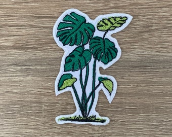 Parche termoadhesivo bordado de Monstera, aplique de planta (2,5" x 2")