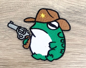 Frog sheriff Iron On Patch  Frog Patches, Frog patches iron on ,Embroidered Patch Iron, Patches For Jacket ,Logo Back Patch,