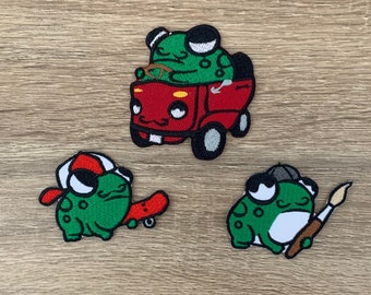 Frosch gestickt Bügelbild, Cartoon Applikation