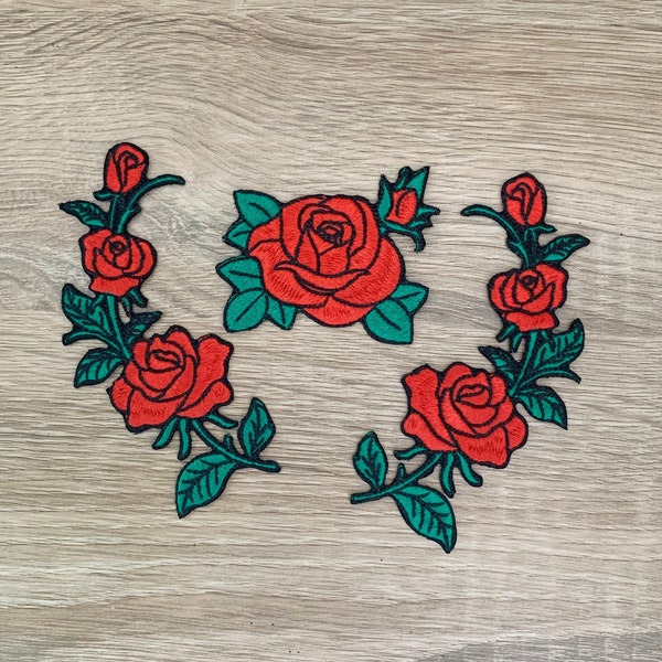 Set of 3 pc Roses Iron On Patch Rose patches, Flower patches iron on Embroidered Patch Iron Patches For Jacket ,Logo Back Patch Travel patch