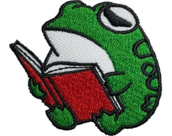 Frosch lesen ein Buch Bügelbild Frosch Patches, Frosch Patches zum Aufbügeln, gestickt Patch Eisen, Patches für Jacke, Logo zurück Patch,