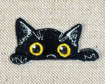 Parche termoadhesivo bordado con diseño de gato negro muy lindo, aplique de dibujos animados