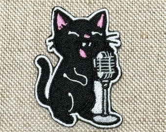 Cute black cat with song Iron on patch, Patches, Cute cat patches iron on ,Embroidered Patch Iron, Patches For Jacket ,Logo Back Patch,