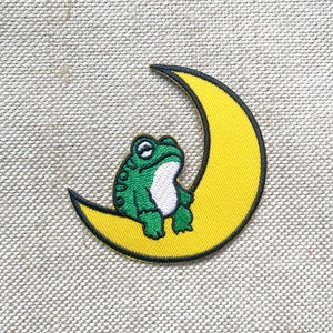 Frog in moon Iron On Patch , Frog Patches, Moon patches iron on ,Embroidered Patch Iron, Patches For Jacket ,Logo Back Patch,