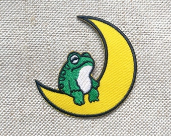 Frog in moon Iron On Patch , Frog Patches, Moon patches iron on ,Embroidered Patch Iron, Patches For Jacket ,Logo Back Patch,