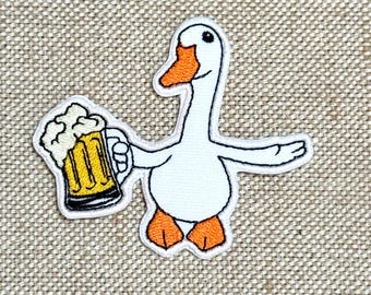 Parche termoadhesivo de pato con cerveza, parches, lindos parches de pato para planchar, parche bordado para planchar, parches para chaqueta, parche con logotipo en la espalda,