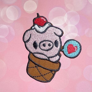 Pig Love Ice Cream Iron On Patch Pig Patches, patches iron on ,Embroidered Patch Iron, Patches For Jacket ,Logo Back Patch,
