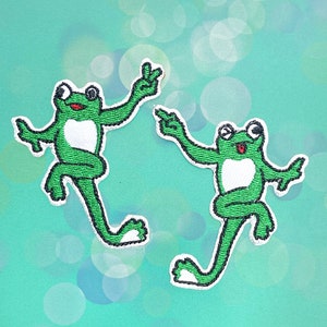 2pc Frog dancingIron On Patch  Frog Patches, Frog patches iron on ,Embroidered Patch Iron, Patches For Jacket ,Logo Back Patch,