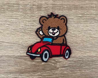 Bear in car Iron On Patch  Bear Patches, patches iron on ,Embroidered Patch Iron, Patches For Jacket ,Logo Back Patch,