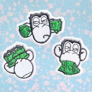 3 Stück Geld Affe Aufbügler Affe Aufbügler, Kuh Aufbügler Aufbügler, gestickte Aufbügler Aufbügler, Patches für Jacke, Logo zurück Aufnäher,