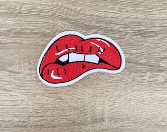 Red Lips Embroidered Iron On Patch, Cartoon Back Patch (3x2")